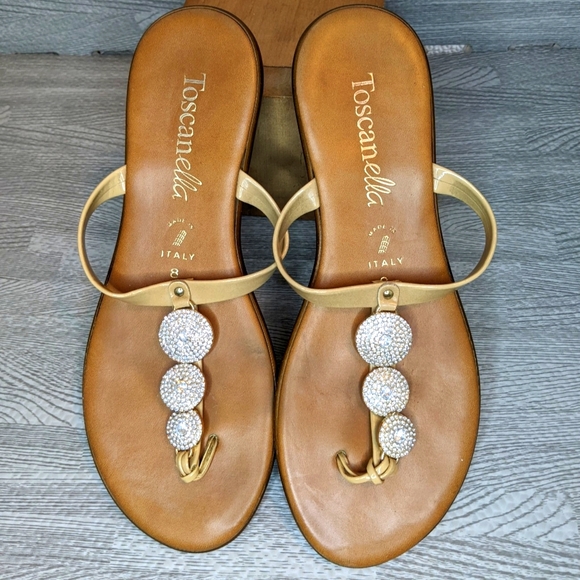 Toscanella Dazzler Tan Gold Embellished Sandals Made in Italy, 8 - Picture 2 of 9
